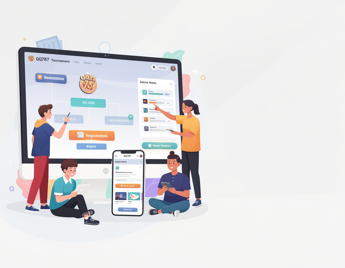 Ilustrasi cara daftar turnamen game online qq787 untuk turnamen game online qq787 dengan bracket, room match, dan catatan admin